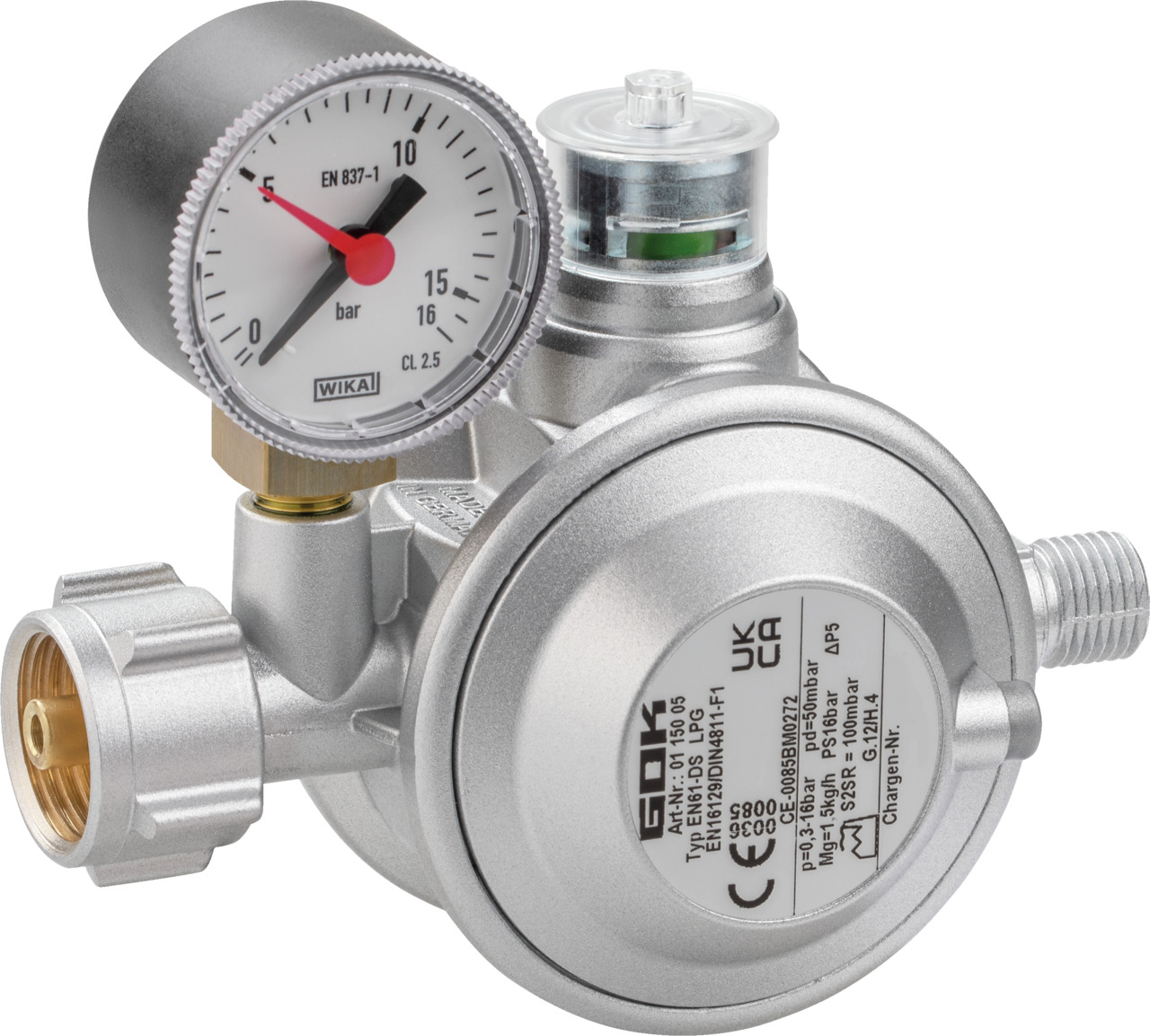 Gasregler EN61-DS 1,5kg/h 29mbar KLF x G1/4LH-KN UEDS