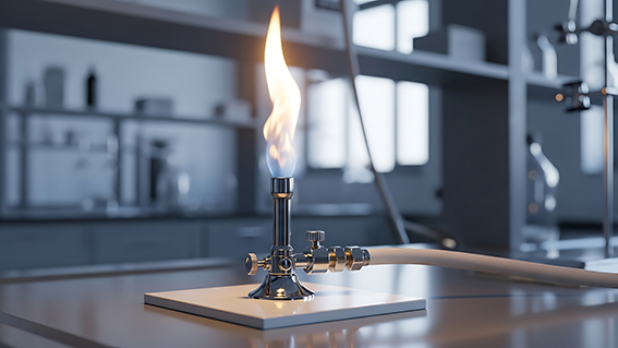 Bunsenbrenner mit Flamme